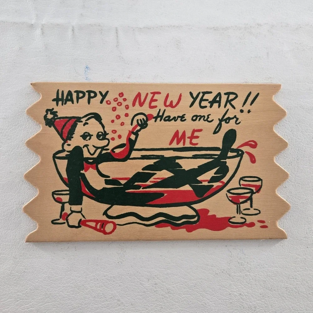 Happy New Year Wood Postcards Lot of 5 New ATTCO-227 Holiday 3x5in.